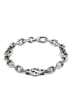 Crafted from silver with an aged finish, this chain bracelet is defined by the Interlocking G. 925 sterling silver with aged finishClasp closureInterlocking G details: .8"W x .4"LMade in Italy Diamond Accessories, Timeless Watches, Cushion Diamond, Square Diamond, Oval Cut Diamond, Princess Diamond, Womens Wedding Bands, Princess Cut Diamonds, Proud To Be