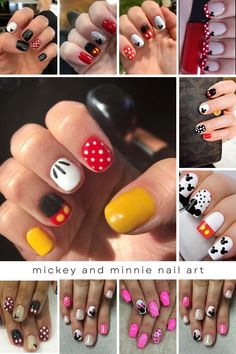 Disney Magic at Your Fingertips: Mickey & Minnie Nail Art Inspiration Disney Nails Easy Simple, Minnie Mouse Manicure, Minnie Mouse Inspired Nails, Minnie Mouse Halloween Nails, Disney Manicure Ideas For Short Nails, Mickey Nails Design, Disney Halloween Nail Art, Easy Disney Nail Art, Black Disney Nails