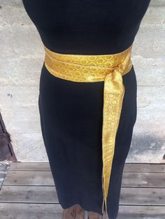 Yellow  Silver Wrap Obi Belt, Sash Wrap Evening Long Waist Wide Belt Make casual wear for evening wear! You can tie the belt in any position of your torso - hips, lower waist, or navel line. Details: * Sunflower Yellow & Silver, available in more colors - https://etsy.me/3f3i0Fd * One size - Width at the widest point is 2.75 inches (7 cm), Length is 118 inches (300 cm) * Belt is ready to ship. Fabric: Fine brocade Back to my shop- http://etsy.me/2kbcG8a Feel free to ask any further questions you Fitted Ribbon Sashes For Evening, Elegant Fitted Tie-waist Sash, Elegant Fitted Tie Waist Sash, Elegant Fitted Fabric Belt, Elegant Fitted Sashes With Matching Belt, Formal Fitted Sash With Tie Waist, Formal Sashes With Matching Belt, Chic Fitted Sashes, Party Fabric Belt