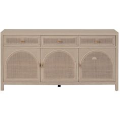 the sideboard is made out of wood and wicker