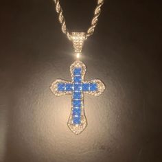 Blue Diamond Cross Necklace Luxury Blue Pendant Necklace, Elegant Blue Cross Jewelry, Blue Luxury Pendant Jewelry, Luxury Blue Pendant Jewelry, Luxury Blue Sapphire Jewelry, Mens Bling, Diamond Cross Necklace, Accessories Brand, Diamond Cross