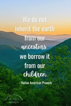 mountains and trees with the quote we do not infert the earth from our ancestors, we borrow it from our children