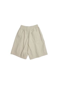 - Elastic waist with drawstring Side and back pockets Beige Bermuda Bottoms For Vacation, White Knee-length Bottoms With Elastic Waistband, White Bermuda Shorts With Pockets For Summer, Beige Bermuda Shorts For Beach, Knee-length Shorts With Side Pockets For Summer, Knee-length Bermuda Shorts With Side Pockets For Spring, Beige Drawstring Shorts For Spring, White Summer Shorts With Side Pockets, Casual Cream Bottoms With Drawstring