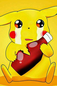 a cartoon pikachu holding a heart shaped object