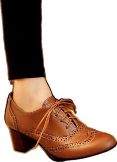 Ladies Brogues, Heel Oxfords, Oxford Heels, Thick Heel, Thick Heels, Retro Dress, Dress Shoes, Oxford, Lace Up