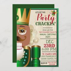 this is an image of a party card with a nutcracker in the middle