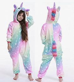 unicorn fun pj set one piece zip suit fuzzy rainbow girls sz2t. Pyjamas Onesie, Panda Pyjamas, Costume Unicorn, Unicorn Pajamas, Unicorn Halloween Costume, Girls Pyjamas, Jumpsuit Winter, Costume Jumpsuit, Blanket Sleeper