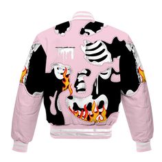 Brand Dunkare Orchid 4s Shirt Skeleton Smile Flame Drip All Over Print Baseball Varsity Jacket Upcycling Ideas, Varsity Jacket Men, Baseball Varsity Jacket, All Over Print, Varsity Jacket, Skeleton, Mens Jackets, Coats Jackets, Baseball