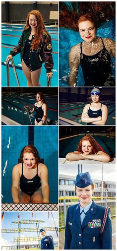 several photos of women in uniforms posing for the camera