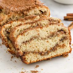 slices of cinnamon swirl bread on a white plate