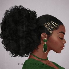 a painting of a woman with her hair in a bun and earrings on top of her head