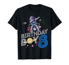 an astronaut birthday shirt with the number eight on it