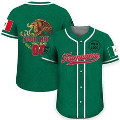 a green baseball jersey with an eagle on the front and your name on the back