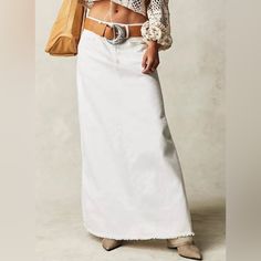 Nwot Free People Come As You Are Skirt Denim White Sz 2 -Maxi Skirt -Pet Free And Smoke Free Home Sheer Midi Skirt, Free People Maxi, Chiffon Maxi Skirt, White Maxi Skirts, Velvet Mini Skirt, Long Denim Skirt, Distressed Denim Skirt, Skirt Denim, Denim Maxi