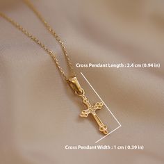 14K Yellow Gold Special Design Cross Belief Necklace Dainty Minimal Handmade Nice Gift for Women Christmas Valentine's Day Monsini Jewelry ⓂMaterials & Specifications : Necklace Chain Length : 42 cm (16.5 in) 44 cm (17.3 in) 46cm (18.1 in) 48 cm (18.8 in) Cross Pendant Width : 1 cm ( 0.39 in) Cross Pendant Length : 2.4 cm (0.94 in) Handmade Item Special Design Elegant Cross Charm Necklace As Gift, Elegant Cross Charm Necklace For Gift, Elegant Gold Cross Necklace For Mother's Day, Dainty Crucifix Necklace As A Gift, Dainty Crucifix Necklace For Gift, Elegant Personalized Crucifix Necklace, Christmas Gift Cross-shaped Jewelry, Elegant Handmade Gold Cross Necklace, Elegant Gold Handmade Cross Necklace