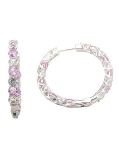 in stock Martini Set, White Sapphire, Pink Sapphire, Martini, Sapphire, Hoop Earrings, Sterling Silver, Pink, Silver