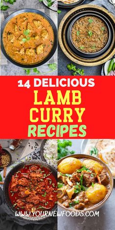 four delicious lamb curry recipes with text overlay