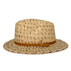 Unique natural raffia straw fedora with a non vegan leather band. Elastic comfort fit band 3.5” crown 2.5” brim Casual Woven Straw Hat With Short Brim, Casual Woven Straw Panama Hat, Casual Paper Straw Fedora With Short Brim, Adjustable Straw Fedora With Flat Crown, Casual Woven Toquilla Straw Boater Hat, Casual Paper Straw Hat With Flat Brim, Casual Flat Brim Paper Straw Hat, Casual Straw Woven Fedora, Casual Woven Fedora In Toquilla Straw