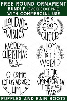 christmas svt files with the words free round ornament, holiday wishes and holly wreath