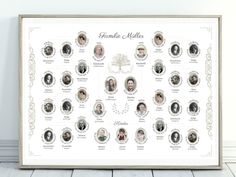 a framed family tree with portraits on it