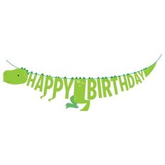 a green dinosaur birthday banner with the words happy birthday