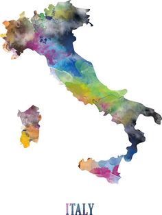 the map of italy in watercolor on a white background