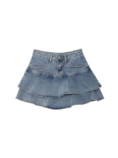 Olivia Mark - High-Waisted Denim Skirt with Double Layer Hem and Ruffle Detail Ruffle Jean Skirt, High Waisted Denim Skirt, Skirt Ruffle, Tube Skirt, Skirt Denim, Pleated Maxi Skirt, Pleated Maxi, Faux Leather Skirt, Straight Skirt