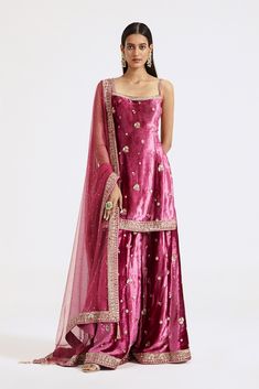 Shop pink velvet embroidered sharara suit online in USA with dupatta. Shop the best and latest designs in embroidered sarees, designer sarees, Anarkali suit, lehengas, sharara suits for weddings and special occasions from Pure Elegance Indian fashion store in USA.-full view Traditional Velvet Sharara For Diwali, Designer Velvet Sharara With Mirror Work, Embroidered Pink Chinon Palazzo Set, Festive Velvet Sharara With Mirror Work, Diwali Velvet Sharara With Mirror Work, Eid Velvet Semi-stitched Sharara, Velvet Sharara With Mirror Work And Traditional Drape, Velvet Sharara With Resham Embroidery For Eid, Velvet Sharara With Mirror Work