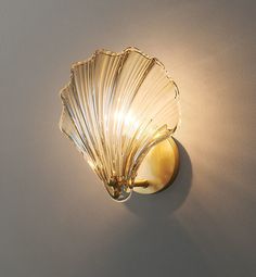 Sea Shell Glass LED Wall Sconce Gold Wall Lights, Brass Wall Lamp, Vintage Wall Lights, Glass Wall Lights, Brass Wall, Gold Walls, Wall Light Fixtures, Unique Lighting, Led Wall