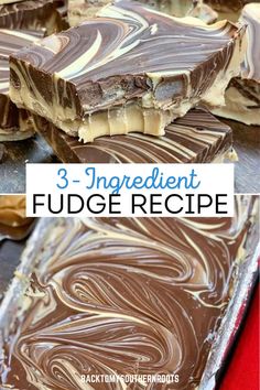 Tiger butter fudge in a pan with swirls and another picture of the fudge sliced. Quick Easy Desserts 3 Ingredients, Easy Fudge Recipe 3 Ingredients, Best Easy Fudge Recipe, Easiest Fudge Recipe, Tiger Butter Fudge, Tiger Butter Fudge Recipe, 3 Ingredient Fudge, 3 Ingredient Fudge Recipe, Holiday Fudge Recipes