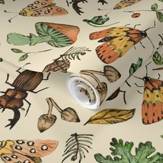 a wallpaper with bugs and leaves on it