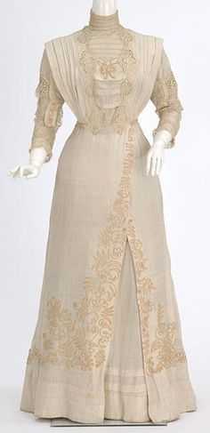 Edwardian day dress, circa 1908-1910. 1900s Day Dress, Edwardian Day Dress, Vintage Dress, 1910s Fashion