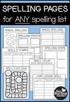 spelling pages for any spelling list with the words spelling in black and white on it