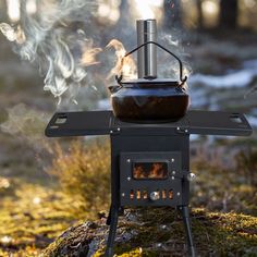 Introductions: Portable Wood Stove.The folding racks on both sides increase the functionality of easy portability, 17.6lbs. The side frame can be used as a portable. The foldable legs can be folded flat under the stove. Portable Wood Stove, Camping Wood Stove, Camper Repair, Stove Black, Stove Heater, Portable Stove, Wood Charcoal, Tent Stove, Portable Tent