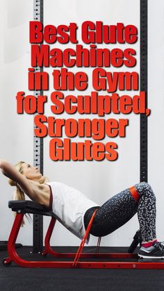 a woman is doing an exercise on a bench with the words best glue machines in the gym for sculped, stronger curls