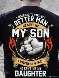 a man wearing a t - shirt that says, i asked god to make me a better