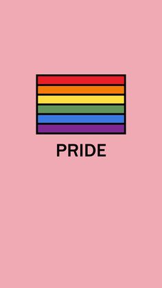 a pink background with the word pride in black and rainbow colors on top of it