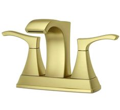 a golden faucet with two handles