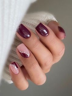 Burgundy Nail Designs, Kutek Disney, Wine Nails, Maroon Nails, Milky Nails, Squoval Nails, Short Gel Nails, Cute Simple Nails, Nagel Tips