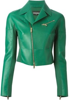 Outer Style, Green Moto Jacket, Green Leather Jacket, Cropped Biker Jacket, Green Leather Jackets, Biker Jackets, Cropped Leather Jacket, Real Leather Jacket