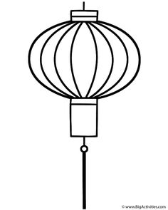 a black and white drawing of a chinese lantern