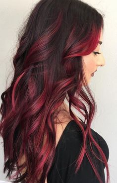 Balayage Red, Highlights Ideas, Brunette Balayage, Hair Brunette, Red Highlights, Burgundy Hair, Trendy Hair Color, Trendy Hair