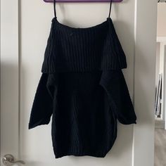 Black Knit Off The Shoulder Sweater Dress Black Off-shoulder Mini Dress For Fall, Black Off-shoulder Mini Dress For Winter, Black Off The Shoulder Sweater, Off The Shoulder Sweater Dress, Sparkle Mini Dress, Cable Knit Dress, Dvf Diane Von Furstenberg, Vintage Mini Dresses, Black Print Dress