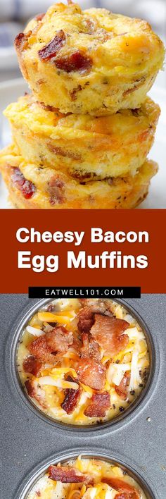 bacon egg muffins are stacked on top of each other