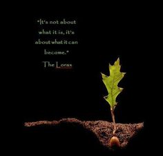 a leaf sprouting out of the ground with a quote on it