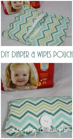 the diy diaper and wipes pouch is made from chevroned fabric