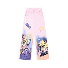 Rhode Graffiti Wear Pants - h0neybear Hip Hop Wide Leg Bottoms With Graphic Print, Casual Bottoms With Cartoon Print For Spring, Trendy Cotton Pants With Graphic Print, Pink Cargo Pants For Streetwear, Casual Spring Bottoms With Cartoon Print, Playful Pink Cotton Pants, Trendy Cotton Bottoms With Graphic Print, Trendy Graphic Print Cotton Bottoms, Trendy Graphic Print Pants For Streetwear