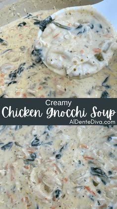 creamy chicken gnocchi soup with carrots and spinach