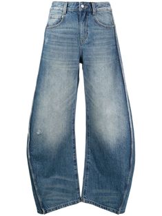 blue cotton mid-rise belt loops concealed fly and button fastening classic five pockets piped-trim detailing wide leg whiskering effect Wide Leg Denim, Denim Fashion, Wide Leg Jeans, Aesthetic Clothes, Leg Jeans, Womens Bottoms, Mid Rise, Lookbook, Wide Leg