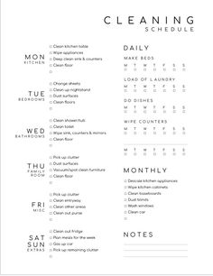 a printable cleaning schedule for the month